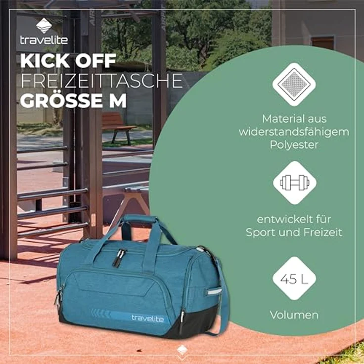 Travelite Kick Off Weekender Reisetasche M, 50 cm, petrol, 100% Polyester – Bild 2