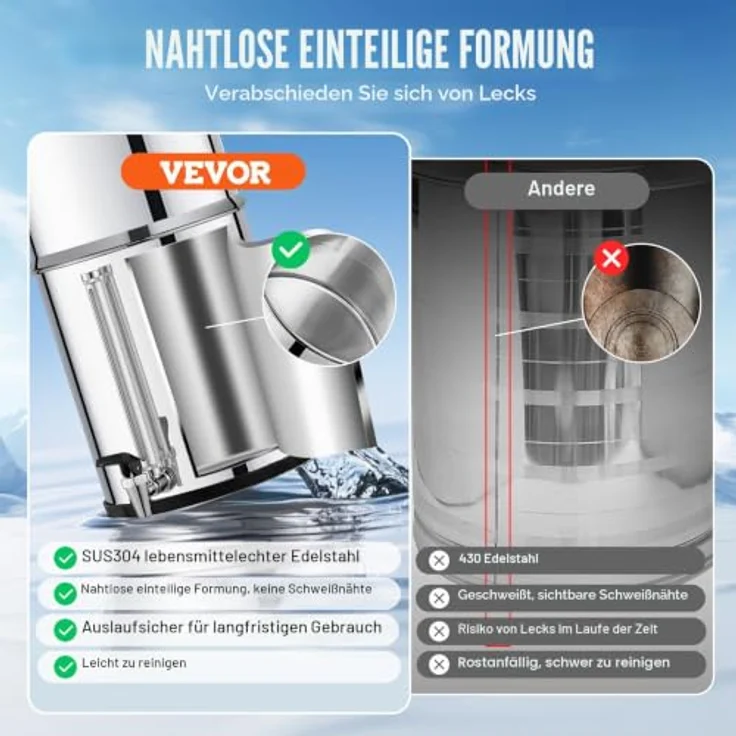 VEVOR Schwerkraft Wasserfiltersystem Edelstahl 7+8,5L, Blei- und Chlorreduzierung mit 2 Kohlefiltern – Bild 3