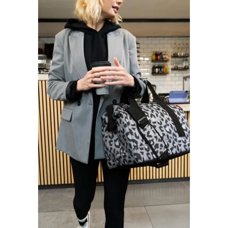 reisenthel allrounder L leo nero, Handtasche mit großem Stauraum und sechs Steckfächern, grau mit Leopardenmuster – Bild 9