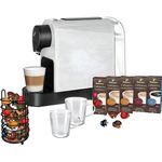 Tchibo Cafissimo Pure plus Kapselmaschine + 50 Kapseln & Kapselspender, 2 Espresso Gläser, Schwarz, 3-Druck-Brühsystem, 1250 Watt, Kaffeekapsel Ständer aus Stahl