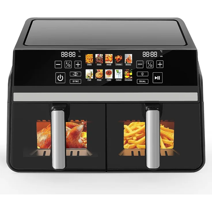 Nettlife Heißluftfritteuse XXL, 10L mit Sichtfenster, 2200W, 7 Programme, Touchscreen und Dual Zone Temperatursteuerung