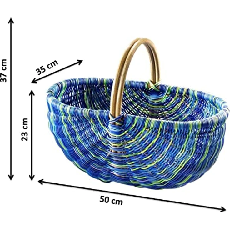 Kobolo Einkaufskorb geflockter Rattankorb, dekorativ und robust im multicolor blauen Design, 50x35x23 cm – Bild 5