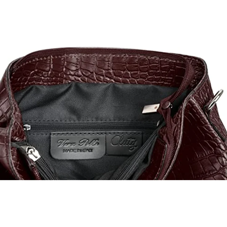 Cluty Umhängetasche, echt Leder in Kroko-Optik, Made in Italy, 2-geteiltes Hauptfach, abnehmbarer Schultergurt, Bodennägel – Bild 9
