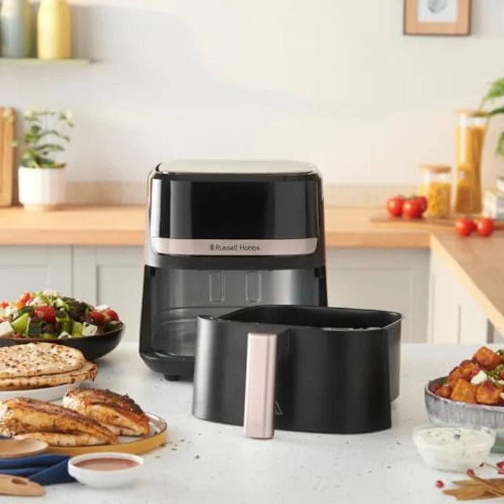 Russell Hobbs Heißluftfritteuse SatisFry 4,3L Rapid AirFryer, digitale Touchscreen-Bedienung, 9 Programme, spülmaschinenfest, sehr leise, schwarzes Gehäuse mit Champagner-Akzenten, 27610-56 – Bild 2
