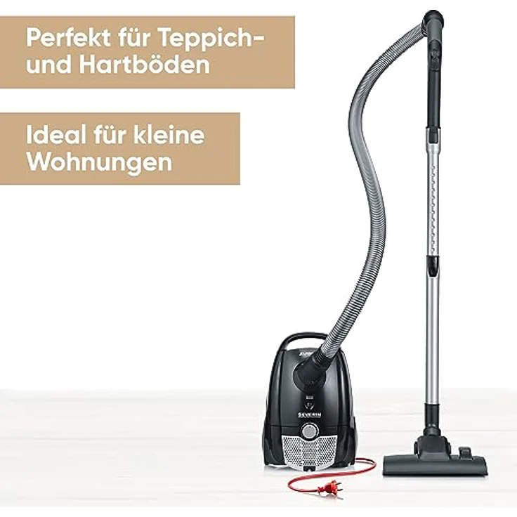 SEVERIN Staubsauger mit Beutel, kompakter Bodenstaubsauger für Teppich- und Hartböden, kraftvoller und leiser Staubsauger mit Beutel, 750 W, 8 m Reichweite, schwarz, BC 7030 – Bild 2