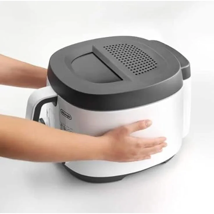 De'Longhi FS3053 WS Fritteuse, 1700W, mit Öl, 2L, Kontrollleuchte, Abschaltautomatik, wärmeisoliertes Gehäuse, Anti-Rutsch-Füße, Timer, grau – Bild 3