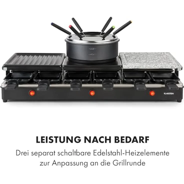 Klarstein Fonduelette XL 3-in-1 Raclettegrill & Fondue, 1650W, Naturstein, für 12 Personen, schwarz – Bild 6