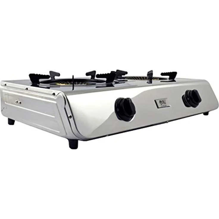 NJ 60 Edelstahl Gaskocher 2 flammig Campingkocher 7,6KW mit Turboflamme Propan Kocher – Bild 2