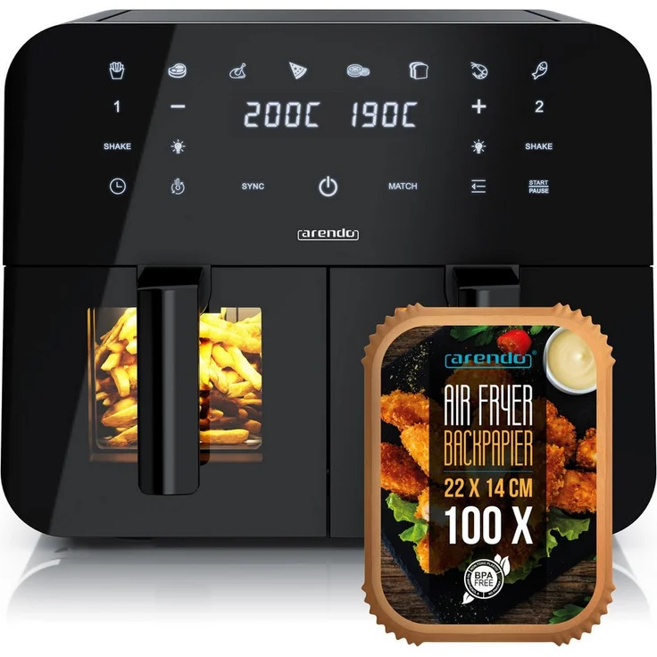 Arendo Heißluftfritteuse, 2400 W, Sichtfenster mit Beleuchtung, Umluftsystem, fettarmes gesundes Kochen, weiß
