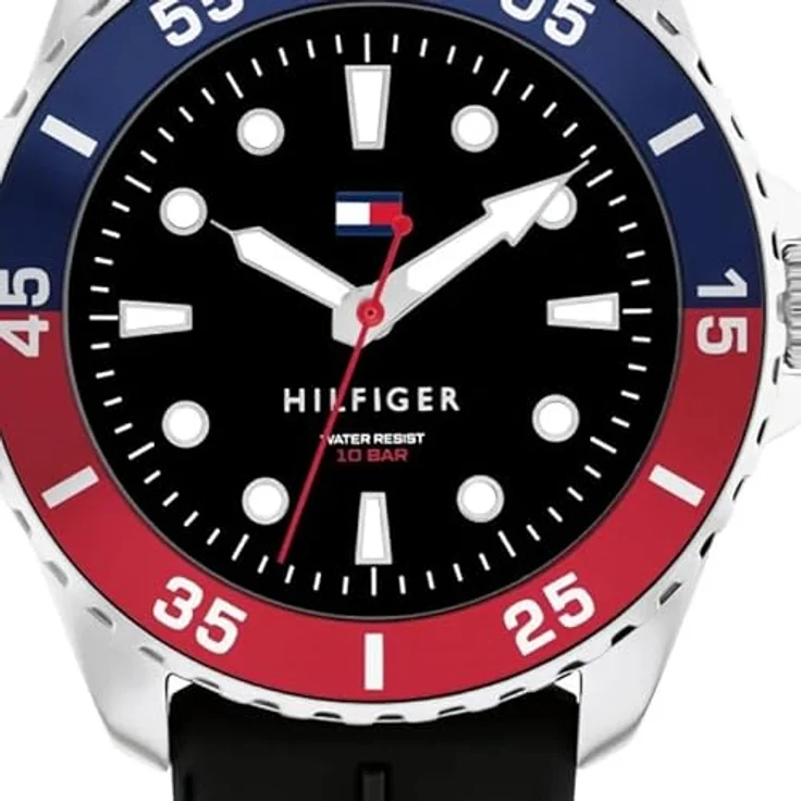 Tommy Hilfiger Kinderuhr 1720046, Edelstahlgehäuse 36 mm, schwarzes Silikonband, wasserdicht bis 100 m, Schwarz – Bild 3