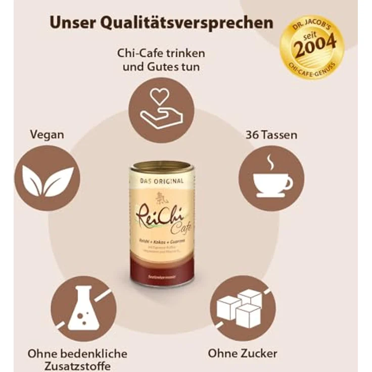 Dr. Jacob's Reichi Cafe Pulver 180 g, exotisch-cremiger Kaffee mit Reishi-Pilz, Kokos, Vitamin B12 & Magnesium, vegan, ohne Zucker – Bild 4