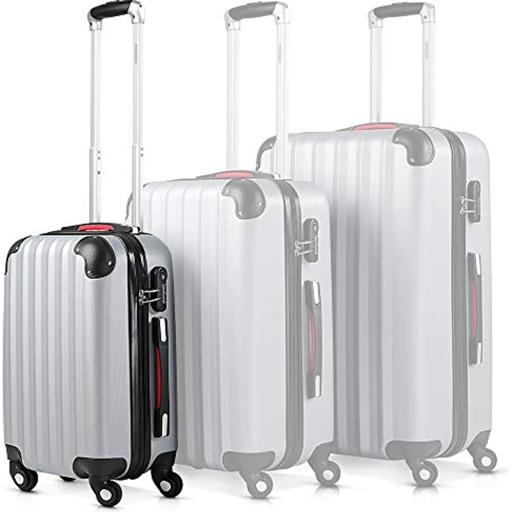 Monzana® Koffer Baseline Handgepäck ABS Hard Case Gehäuse gummierte Rollen Teleskopgriff Zahlenschloss Reisekoffer Hartschalenkoffer Trolley Silber M – Bild 1
