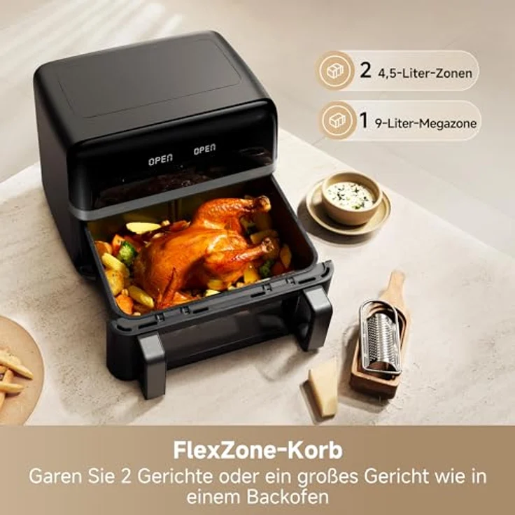 Mova AeroChef FD20 Pro Heißluftfritteuse, 9 Liter Zwei-Zonen-Garen, SyncFinish, 2.700 W, 40 °C–230 °C Heizbereich, Thermische Luftzirkulation, 7 Voreinstellungen – Bild 2
