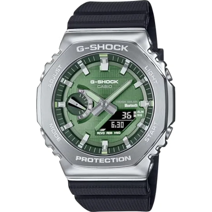 Casio Watch GBM-2100A-1A3ER, Bluetooth Solarbetriebene Analog-Digital-Uhr in Silber und Grün