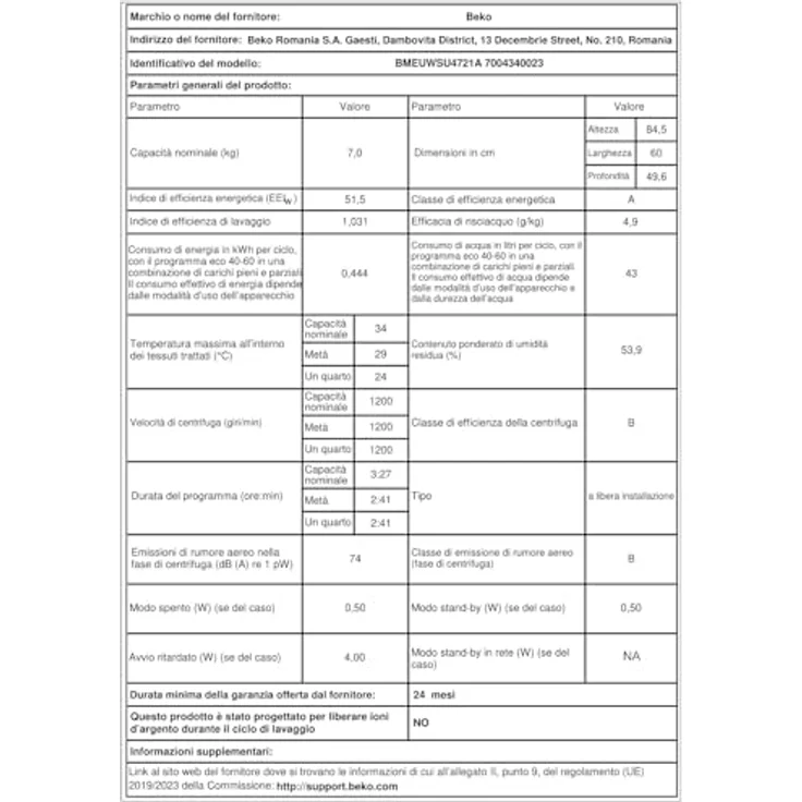 Beko BMEUWSU4721A, Frontlader-Waschmaschine 7 kg, 1200 RPM, Schwarz/Weiß, mit Aquastop und Knitterschutz – Bild 3