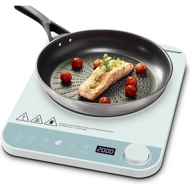 AMZCHEF YL-20K100 Induktionskochplatte 2000 W, Einzel Induktionskochfeld mit 10 Stufen, Timer & Glaskeramik, blau