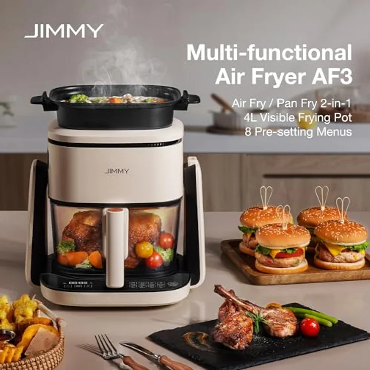 Jimmy AF3 2-in-1 Multifunktions-Luftfritteuse mit Plattenfunktion, 4 Liter, 1100 W, 8 Kochprogramme, Schwarz – Bild 2