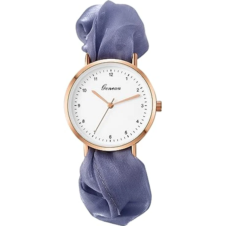 JewelryWe Analog Quarz Armbanduhr für Damen mit elastischem grau Haarband und großem Zifferblatt – Bild 1