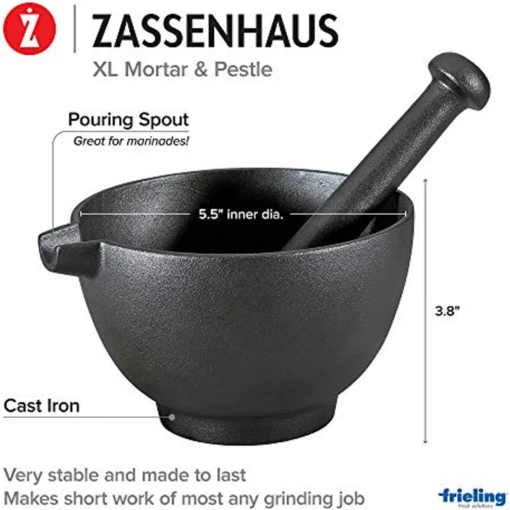 Zassenhaus Mörser XL Ø 15,5 cm Gusseisen, Schwarz – Bild 2