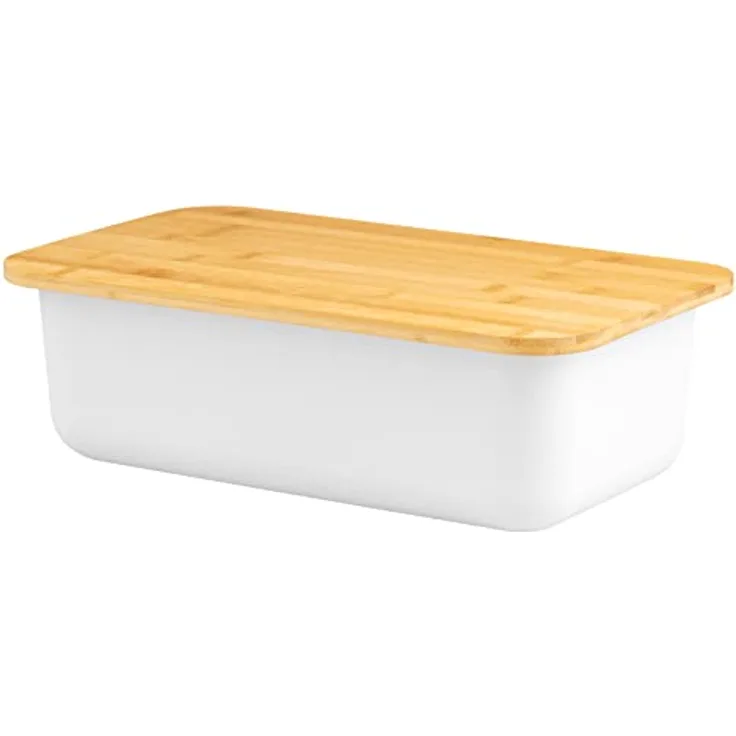 bremermann Brotkasten mit Bambus-Deckel, Brotbox mit Schneidebrett, Brottopf (Weiß)