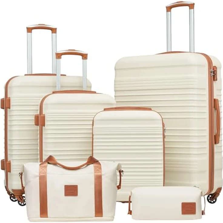 COOLIFE Koffer Set 6tlg: Hartschalen Koffer Set 16-20-24-28 Zoll mit TSA-Schloss und erweiterbarer Reisetasche, Schwarz – Bild 1