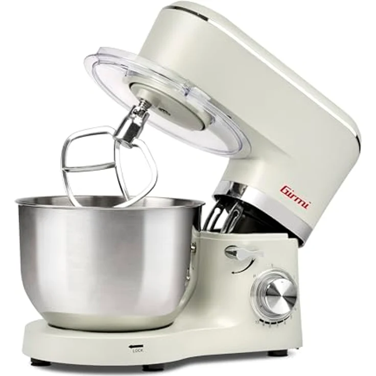 Girmi IM47 Knetmaschine, 1500 W Max, 6 Liter, Pulse, 10 Geschwindigkeiten, Behälter aus Edelstahl, Zubehör inklusive, Sahne – Bild 1