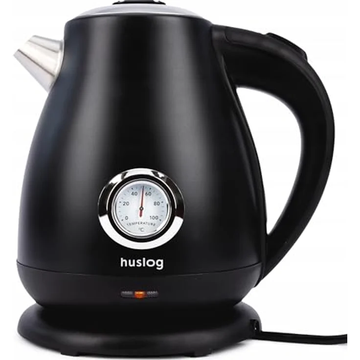 huslog Elektrischer Wasserkocher mit Thermometer Retro, 1,7 L, 2200 Watt, schwarz – Bild 1
