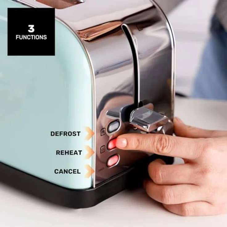 Taurus Toaster Vintage II Mint, 950 W, 2 Schlitze, 7 Bräunungsstufen, Edelstahlgehäuse, Retro-Design – Bild 4