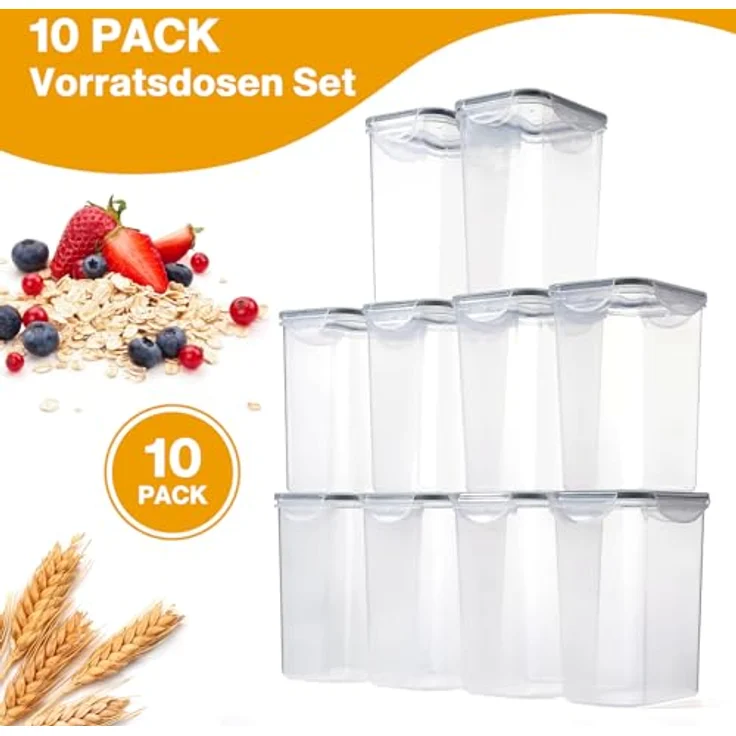YASHE Vorratsdosen Set, 10 Stück 1.5L, luftdicht, BPA-frei, Plastik Frischhaltedosen mit Deckel für trockene Lebensmittel, ideal für Müsli, Mehl und Zucker – Bild 5
