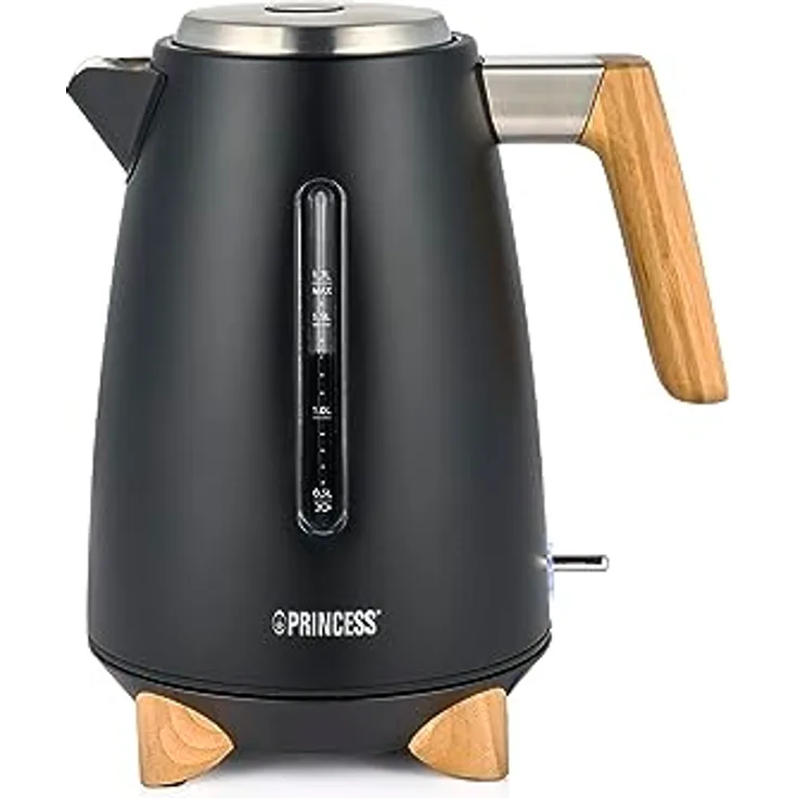 Princess Wasserkocher Pure - 1,7 L - Bambusdesign - 360° drehbar - 3000 W - Mattschwarz