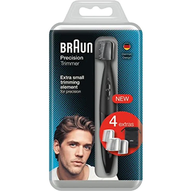 Braun Precision Trimmer PT1000 Präzisionstrimmer mit 2 Trimmeraufsätzen und Aufbewahrungstasche, batteriebetrieben, schwarz – Bild 2