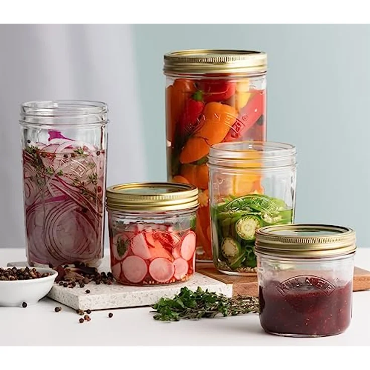KILNER Einmachglas 200ml mit Twist-Off Deckel, 6er Set für luftdichtes Einkochen und Konservieren, transparent mit goldenem Schraubdeckel – Bild 2