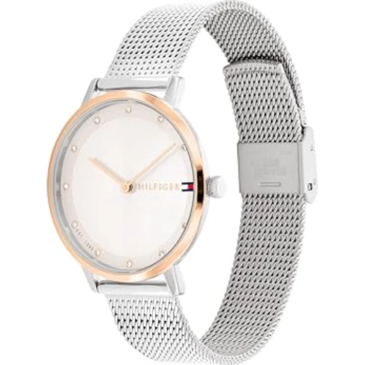 Tommy Hilfiger Analog Quarzuhr für Damen mit 316L-Edelstahl-Mesh-Gliederarmband, nelkengoldenes Zifferblatt - Elegantes 2-Zeiger-Quarzuhrwerk – Bild 2