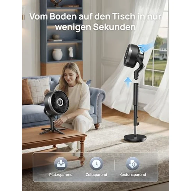 DREO Smart-Ventilator, Standventilator mit 150°+100° Oszillation, 36,6 m Reichweite, leiser DC-Motor, 12 Geschwindigkeitsstufen, 6 Modi, Fernbedienung, 12-h-Timer – Bild 4
