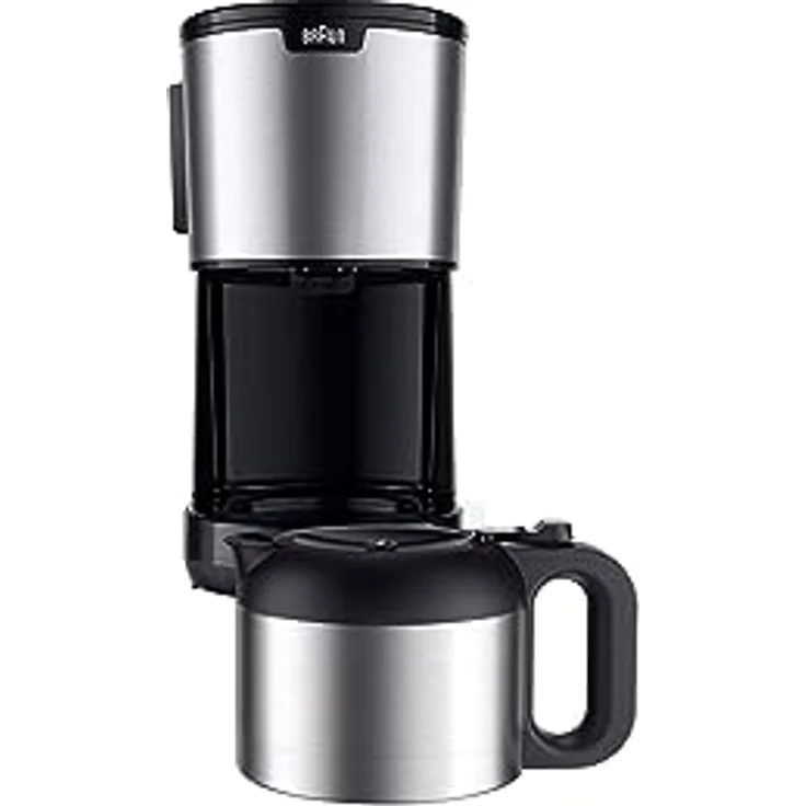 Braun PurShine KF1505 BK Filterkaffeemaschine, 1,2L Edelstahl-Thermokanne für bis zu 9 Tassen, OptiBrew-System, Tropf-Stopp-Funktion, schwenkbarer Filterkorb, Automatische Abschaltung, 1000W, Schwarz – Bild 2