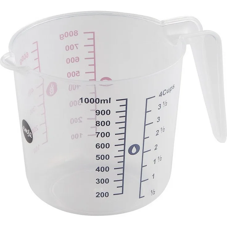 Emsa Messbecher Emsa PREP&BAKE MESSKANNE AUS KUNSTSTOFF 1 LITER, KUNSTSTOFF, leicht zu handhaben, doppelte Messskala, präzises Ausgießen, spülmaschinenfest