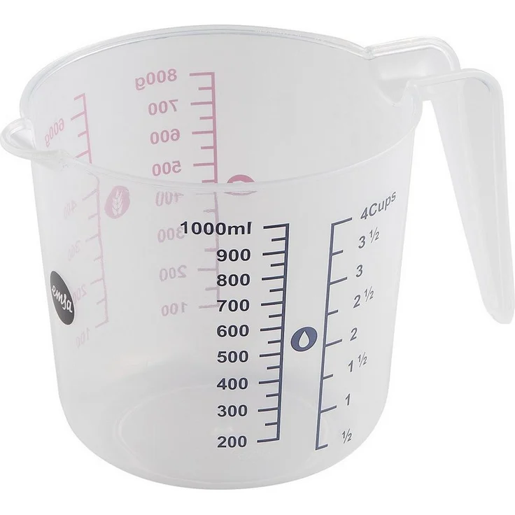 Emsa Messbecher Emsa PREP&BAKE MESSKANNE AUS KUNSTSTOFF 1 LITER, KUNSTSTOFF, leicht zu handhaben, doppelte Messskala, präzises Ausgießen, spülmaschinenfest