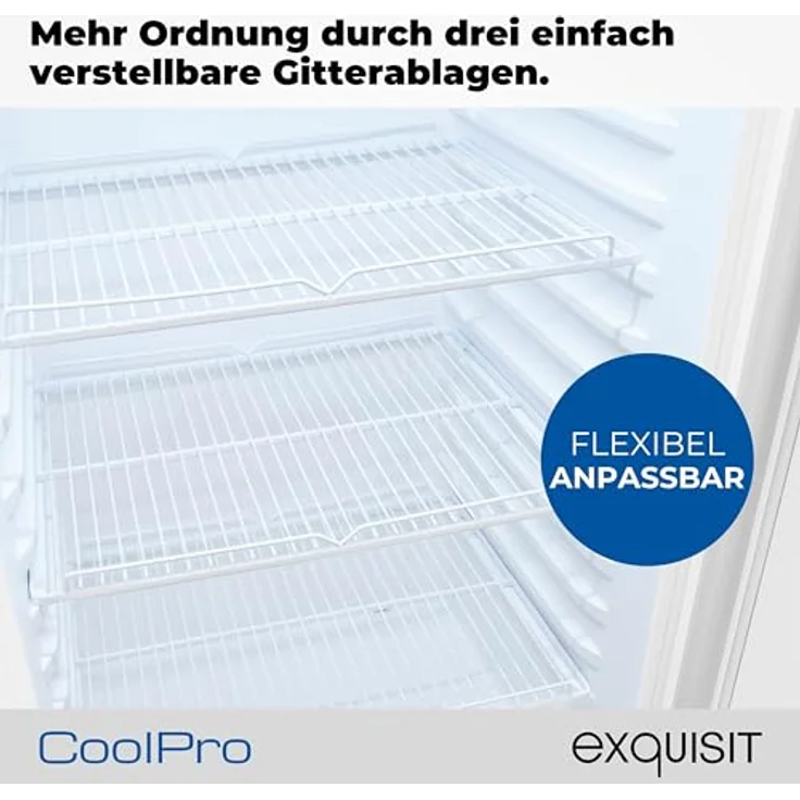exquisit Getränkekühlschrank GKS180-GT-430D, 200l Glastürkühlschrank mit LED-Beleuchtung, Umluftventilator, 3 Ablagen, automatisches Abtauverfahren, schwarz – Bild 4