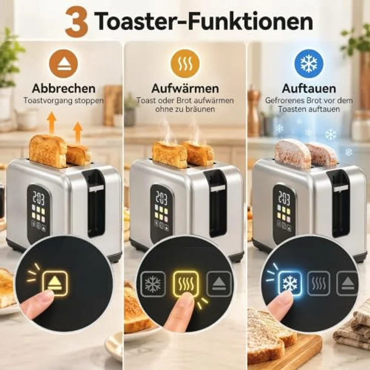 HOMCOM Wasserkocher Toaster Set, 2200 W Wasserkocher (1,5 L) und 2-Scheiben Toaster in Silber, mit LED-Touch und Warmhaltefunktion – Bild 6