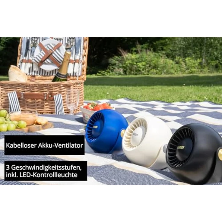 Unold Breezy Bowl Handventilator, kabelloser Akku mit 3 Geschwindigkeitsstufen, kompakt für unterwegs, 180° neigbar – Bild 3