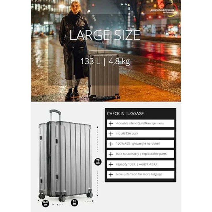 Hauptstadtkoffer Q-Damm - Großer Hartschalenkoffer, TSA, 4 Rollen, Check-In Gepäck mit 6 cm Volumenerweiterung, 78cm, 133 Liter, Silber – Bild 2