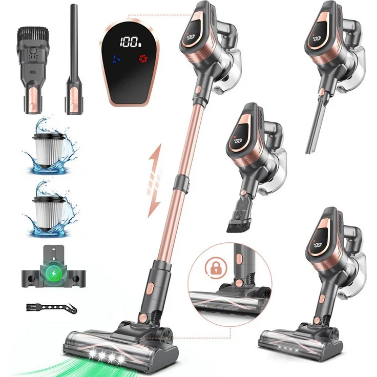 Grenintol Akku-Hand- und Stielstaubsauger G48000Pa, 300W, beutellos, mit 6x2600 mAh Akku, 45 Min. Laufzeit, LED-Display und umfangreichem Zubehör