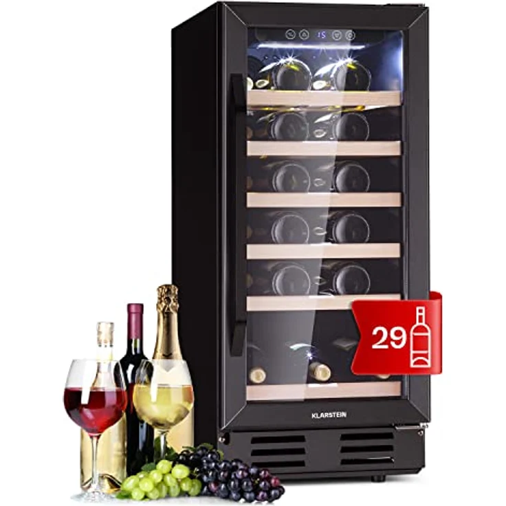 Klarstein Vinovilla 29 Weinkühlschrank, freistehend, edelstahl schwarz, 1 Temperaturzone, Glastür, Energieklasse G – Bild 2