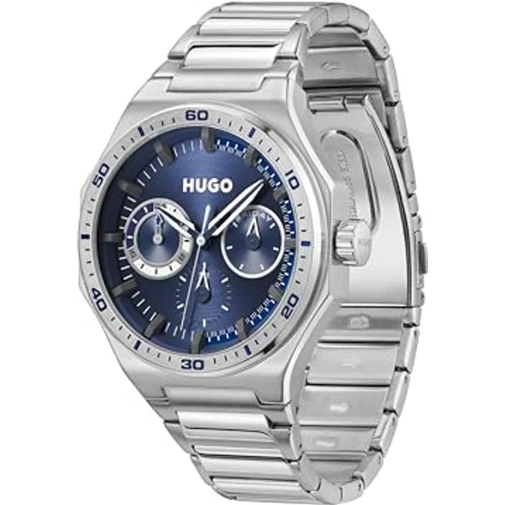 HUGO Multi Zifferblatt Quarz Uhr #Grail Sport, 44-mm Gehäuse mit blauem Zifferblatt, Edelstahl- oder Silikonarmband, 5 ATM wasserdicht – Bild 2