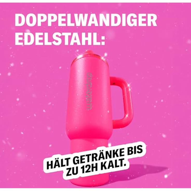 waterdrop® Thermobecher 1,1L mit Strohhalm – Auslaufsichere Edelstahl-Trinkflasche, hält 12h kalt, klappbares Mundstück, robustes Design – Bild 4