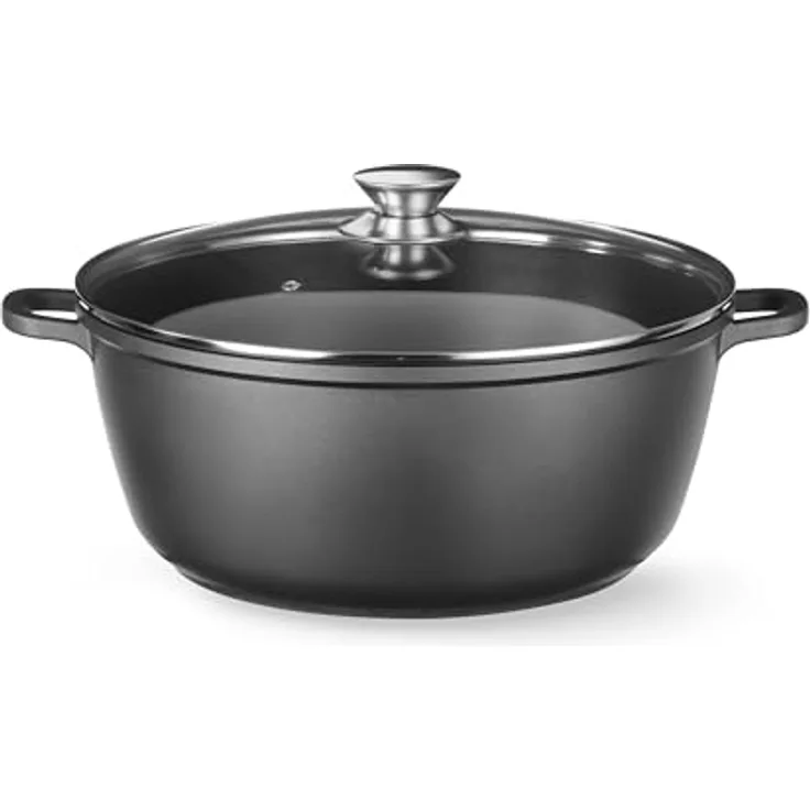 HENDI Kasserole mit Deckel, 7L, Aluminiumdruckguss, flacher Boden, Antihaftbeschichtung, backofenfest, für alle Herdarten geeignet