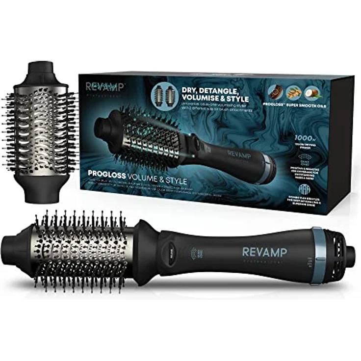 Revamp Progloss Volume & Style Hot Brush Styler – 4-in-1 Air Styler 1000 W – Trocknen, Entwirren, Volumenstyling, 2 Bürstenaufsätze und 3 Hitzestufen – Bild 1