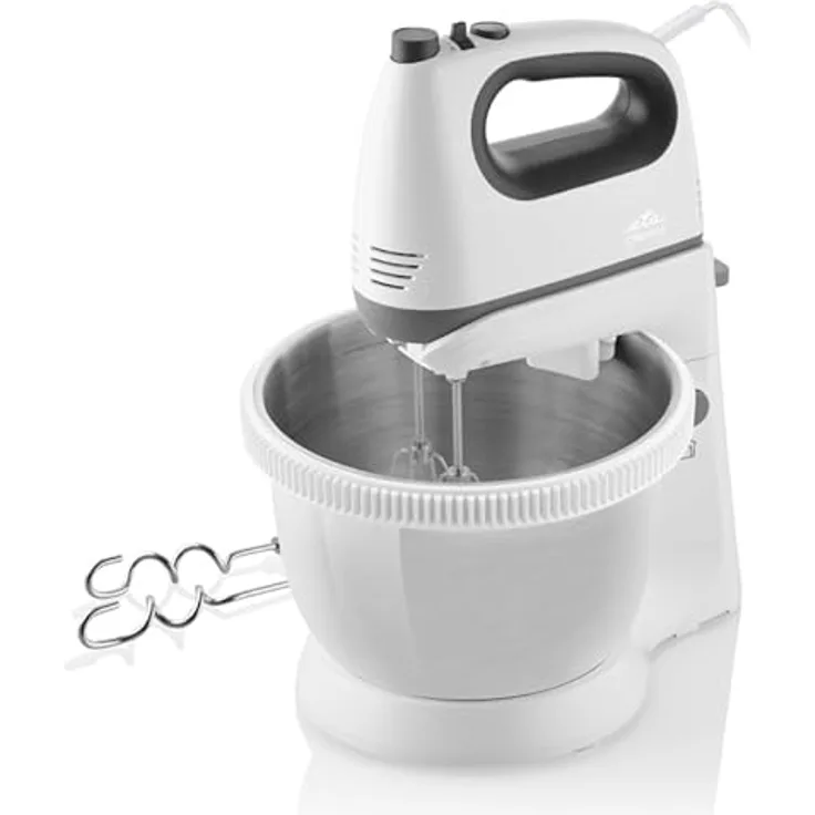ETA Handmixer Crema II mit Schüssel I Schlagen, Kneten I 400W I 5 Geschwindigkeitsstufen + TURBO-Taste I Rotationsschüssel 3,6l I 2x Edelstahlrührbesen, 2x Edelstahlknethaken