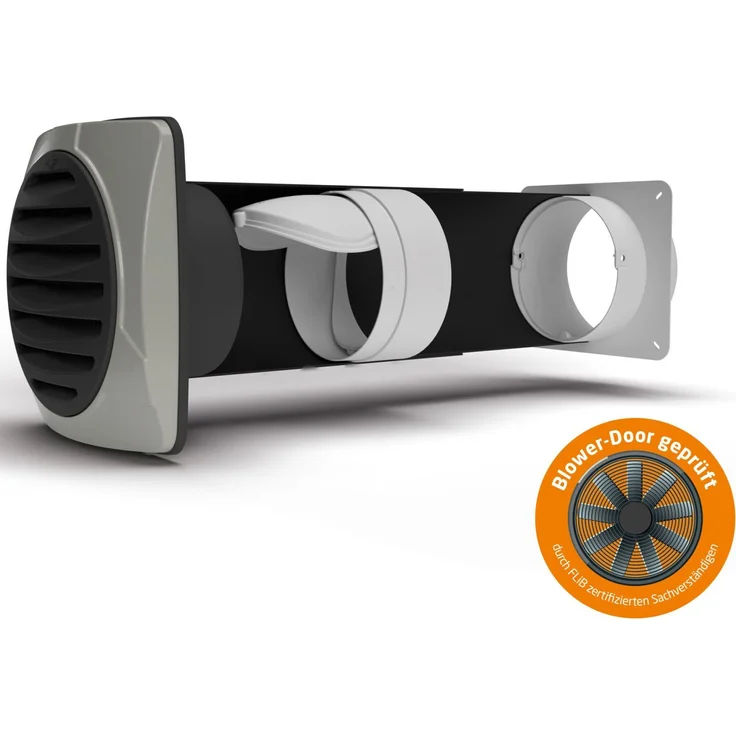 Airtec Teleskopmauerkasten Ø 150 mm, 350-680 mm mit Design-Außenteil in Edelstahloptik, inkl. Rückstauklappen
