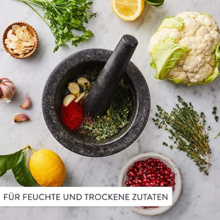 Tefal Mörser Jamie Oliver by Tefal, 2-tlg, Granit, einfache Reinigung, robust, für nasse und trockene Zutaten – Bild 3